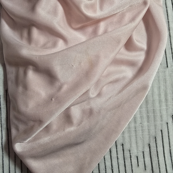 80s Vintage Prom Dress Satin Pink Lace Bodice Sleeveless Ruched Union Made Small - Picture 14 of 16